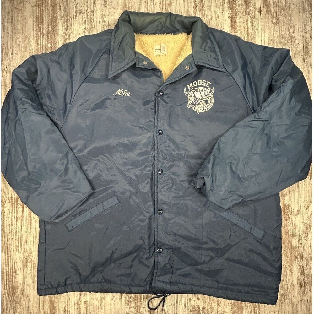 Vtg King Louie USA‎ Sherpa Lined Nylon Loyal Order of Moose Lodge Jacket XL Mike